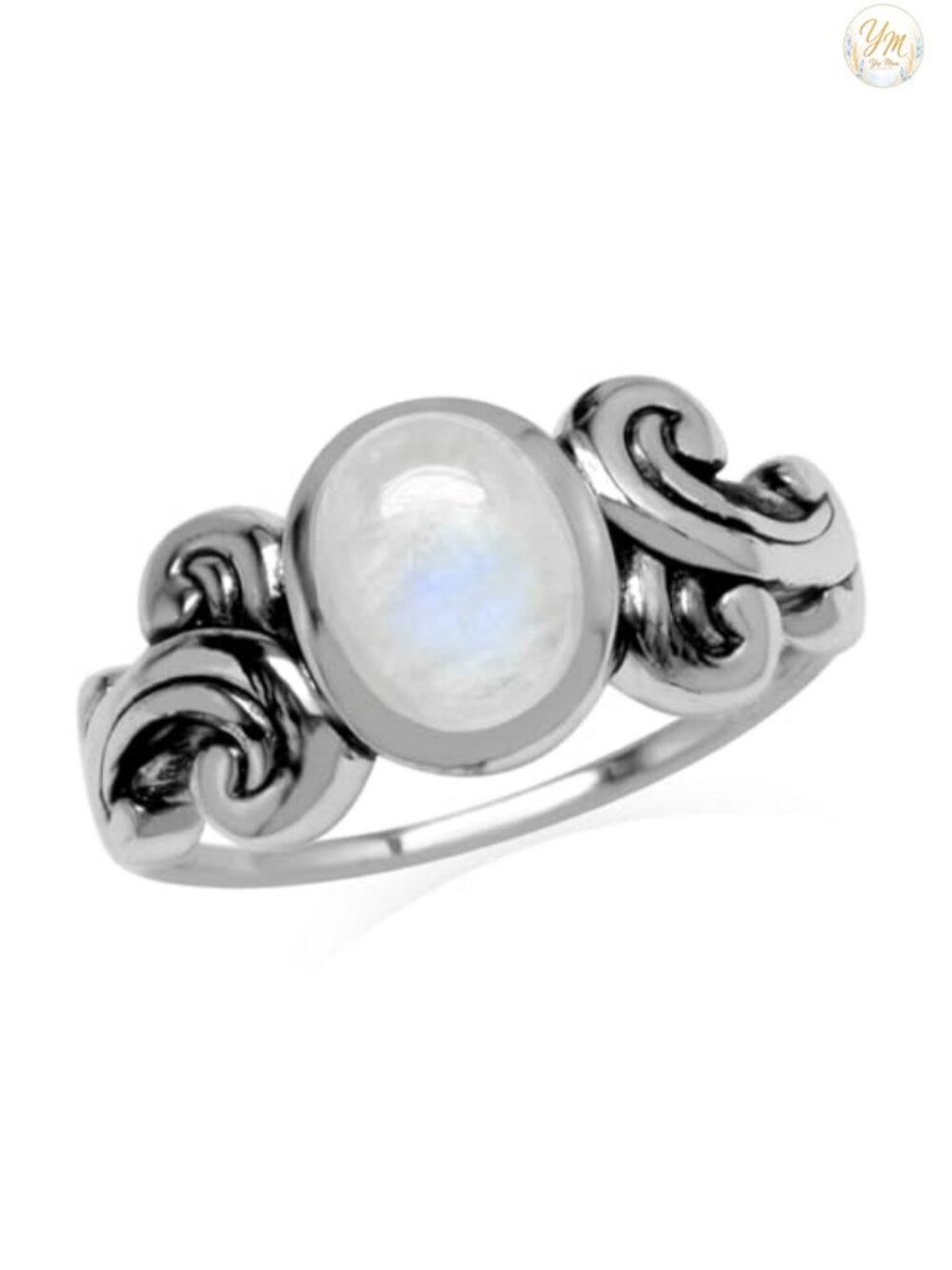 Oval Moonstone 925 Sterling Silver Victorian Style Bezel Ring